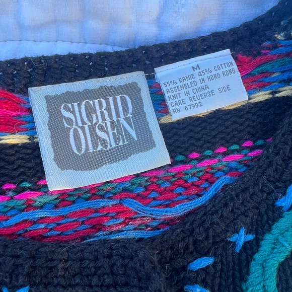 Vintage 90s Sigrid Olsen Embroidered Sweater Button Front Cardigan Size M - Picture 4 of 5